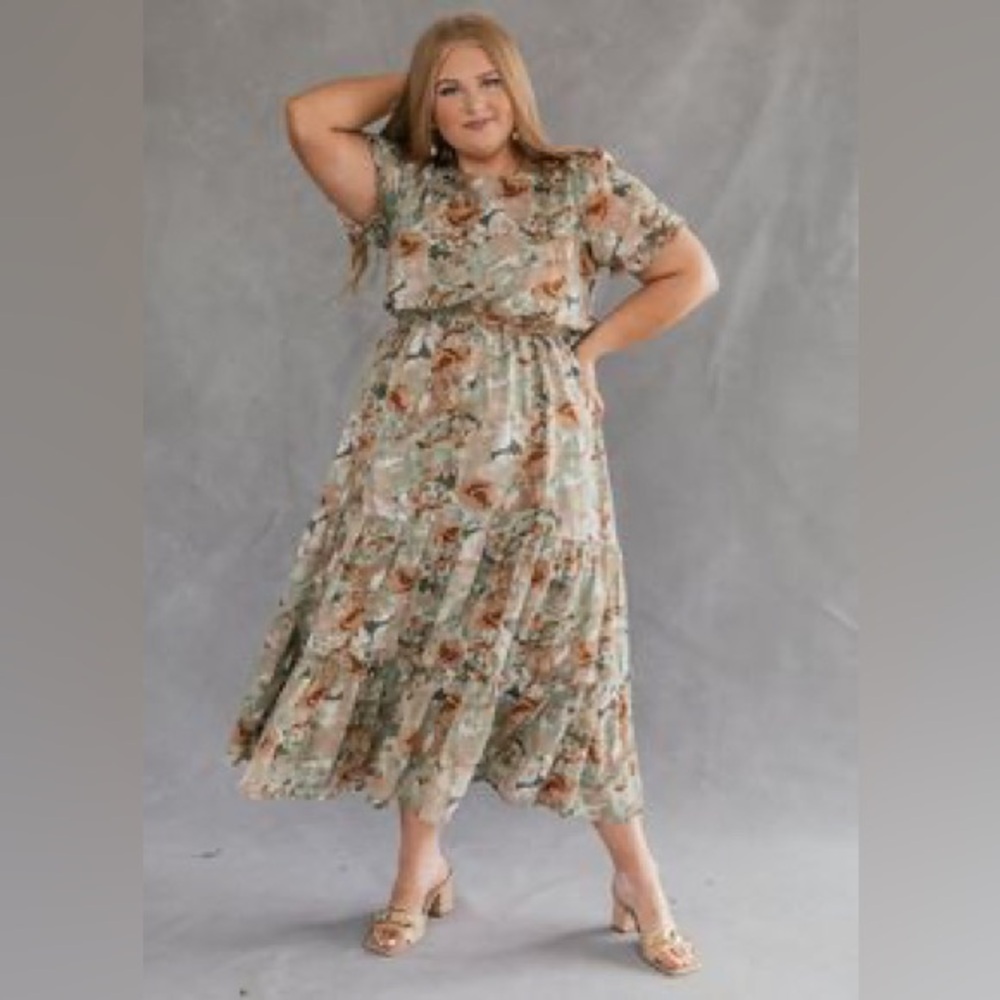 JessaKae Floral Tiered Gwendolyn Midi Dress Size 4XL